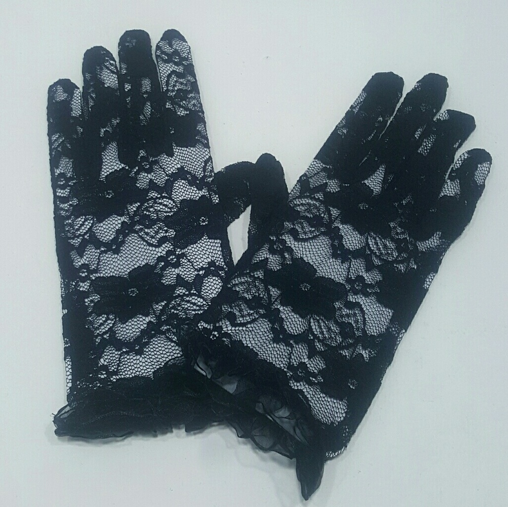 Black Lace Solid Floral Gloves